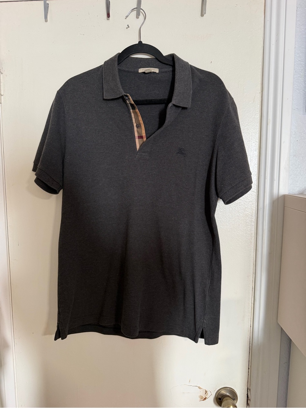 Burberry Brit Charcoal Grey Nova Check Placket Polo Shirt Size Large